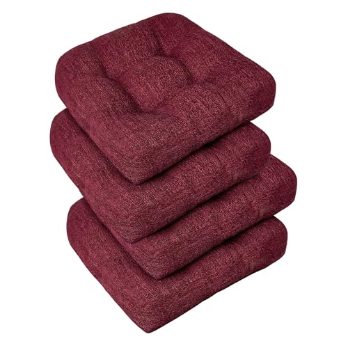 downluxe Chair Cushions for Dining Chairs 4 Pack, Tufted Indoor Chair Pads with Non-Slip Bottom, U-Shaped Kitchen Chair Cushions, 17"x17"x4", Burgundy - color: Burgundy, size: 17"x17"x4"(4 Pack)