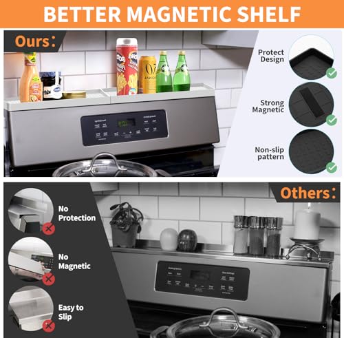 BFONS 30 Inch Silicone Magnetic Stove Top Shelf, Kitchen Over Stove Spice Rack Shelf Apartment Home Must Haves Kitchen Gadgets for Above Stovetop Seasoning Organization Storage (White) - color: White