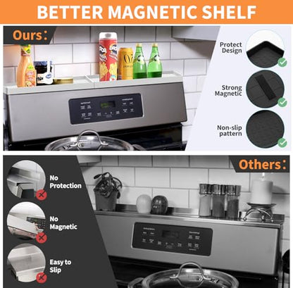 BFONS 30 Inch Silicone Magnetic Stove Top Shelf, Kitchen Over Stove Spice Rack Shelf Apartment Home Must Haves Kitchen Gadgets for Above Stovetop Seasoning Organization Storage (White) - color: White