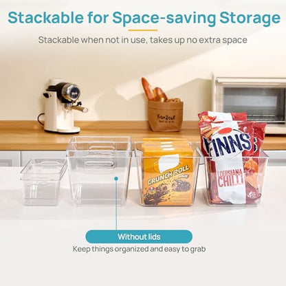 Vtopmart 8 Pack Clear Plastic Storage Bins Set, 4 Large and 4 Small Pantry Organizers and Storage Bins with Handle, Storage Containers for Pantry, Kitchen, Fridge, Cabinet Organization - size: 4 Large + 4 Small