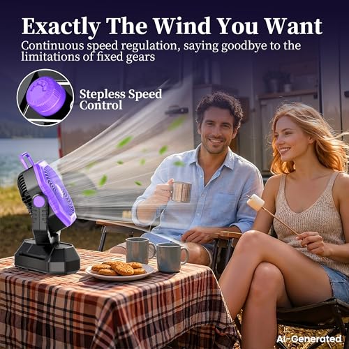 AJVV Camping Fan with Light, Remote and Oscillation, Battery Powered Hanging Tent Fan, Rechargeable Portable for Camp, Outdoor, Emergencies, Fishing, RV Travel, Jobsite - color: Purple