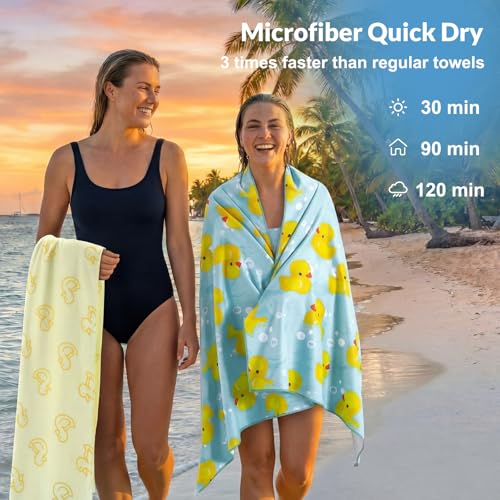 Frienda 4 Pack Microfiber Oversized Lightweight Beach Towel 71x32 in for Women Men Microfiber Quick Dry Sand Free Ocean Coastal Towels for Beach Pool Travel(Little Yellow Duck) - style: Little Yellow Duck