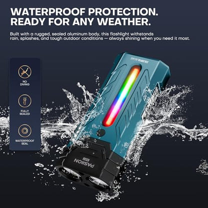 EDC Rechargeable Flashlight 3250 Lumens with RGB Light,55 Modes Multifunctional Flat Flashlight with Floodlight,Spotlight and Magnetic Base,Waterproof USB C Flashlight for Camping,Home,Emergencies - size: Blue