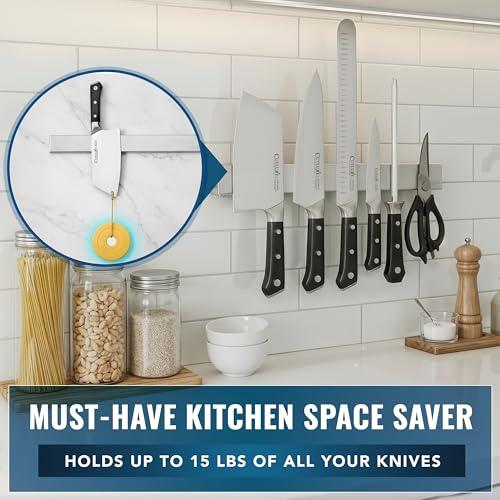Cutluxe Magnetic Knife Holder for Wall and Fridge - 16" Stainless Steel Knife Magnetic Strip - Holds up to 15 Lbs, Easy to Mount, With Strong Magnets or Screws - size: 16 Inches