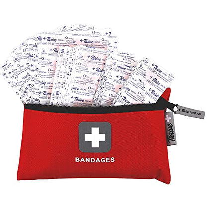 Thrive Fabric Adhesive Bandages Variety Pack - Zipper Pouch for Travel First Aid Kit - Waterproof & Latex-Free for Camping First Aid Kit - Multi-Size Strips for Medkit - Pack of 305, Red - style: 305 Bandages
