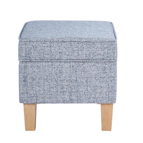 HomePop 22" Medium Tufted Storage Ottoman - Blue Gray Woven Fabric - color: Blue Gray Woven Fabric