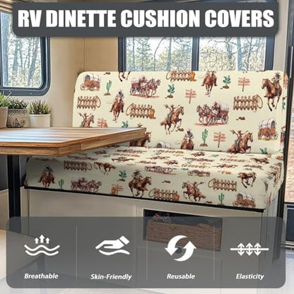Cowboy Horse RV Dinette Cushion Covers Washable RV Couch Covers Camper Cushion Slipcover for RV Sofa Stretchy Bench Seat Covers - color: Cowboy Horse