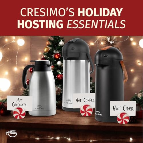 Thermal Coffee Carafe 2L / 68 oz – Updated 2025 Model – Insulated Stainless Steel Coffee Dispenser for Hot & Cold Drinks – 24h Cold / 12h Hot – Coffee Urn & Tea Carafe with Cleaning Brush by Cresimo - color: Silver w/ Brush, size: 68 Ounces