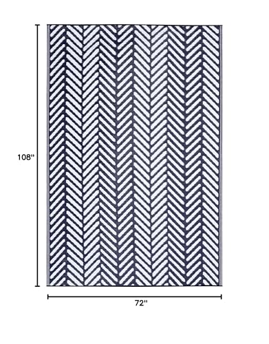 FH Home Outdoor Rug - Waterproof, Fade Resistant, Reversible - Premium Recycled Plastic - Herringbone - Large Patio, Deck, Sunroom, Camping, RV - Fresno - Navy Crease Free - 6 x 9 ft - color: Fresno - Navy, size: 6' x 9' (Rectangular)