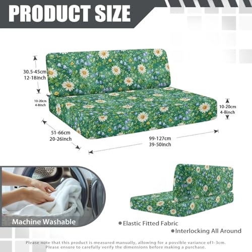 Daisy Floral Green Grass Print RV Dinette Cushion Covers Camper Sofa Cushion Cover Stretchable RV Dinette Seat Covers 2Pcs with Backrest & Bench Cover 2Sets - color: Daisy Floral Green Grass