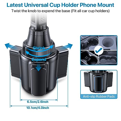 Miracase 2025 Upgraded Universal Cup Phone Holder for Car, [Rotatable & Adjustable] Long Neck Car Cup Holder Phone Mount Compatible with iPhone, Samsung, Google & More Smartphones - color: Black-Carbon Fiber