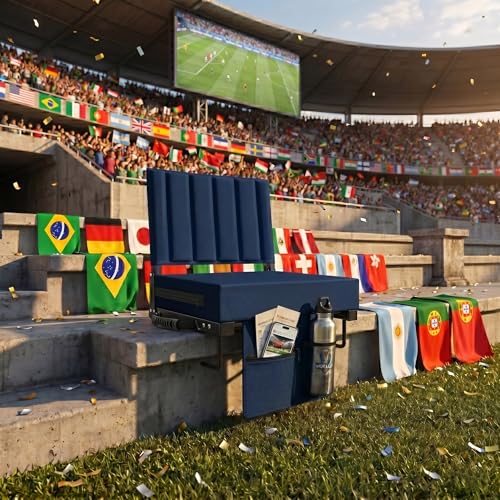 Stadium Seat for Bleachers with Back Support, Portable Bleacher Seat with Wide Comfy Padded Cushion, Metal Hook, Folding Stadium Chair with Shoulder Strap, Carry Handle, Cup Holder, Navy Blue - color: Navy Blue