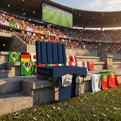 Stadium Seat for Bleachers with Back Support, Portable Bleacher Seat with Wide Comfy Padded Cushion, Metal Hook, Folding Stadium Chair with Shoulder Strap, Carry Handle, Cup Holder, Navy Blue - color: Navy Blue