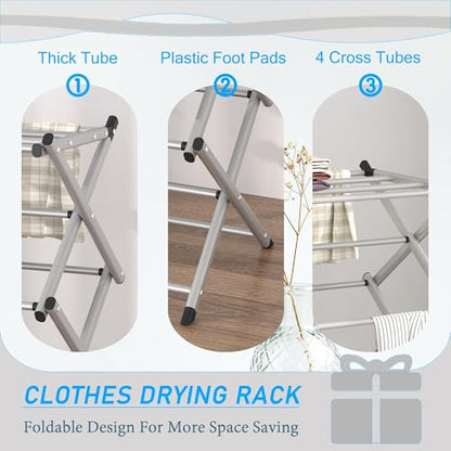 Household Indoor Folding Clothes Drying Rack, Dry Laundry and Hang Clothes,Towel Rack (Silver Gray) for Storage - color: Silver Gray