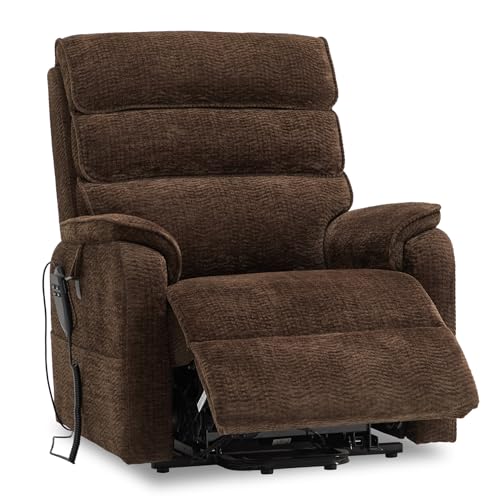 DYNOX Large Power Lift Recliner Chair for Elderly, Dual Motor Lay Flat Lift Chair with Heat and Massage, Infinite Position Reclining Chair, 400 lbs Capacity, Chenille Fabric, Brown, 9298 - color: Chenille Brown, size: Large - Wide
