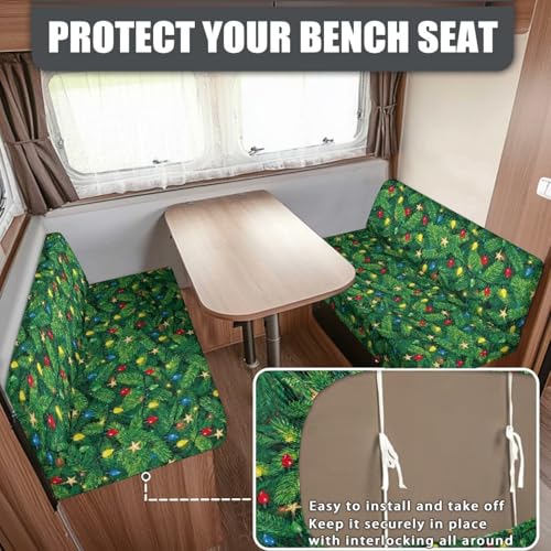 Colorful Lights RV Dinette Cushion Covers Christmas Camper Cushion Slipcover Include 1 Bench Cover 1 Backrest Cover Furniture Covers Green Xmas Tree RV Camping Accessories - color: Colorful Lights