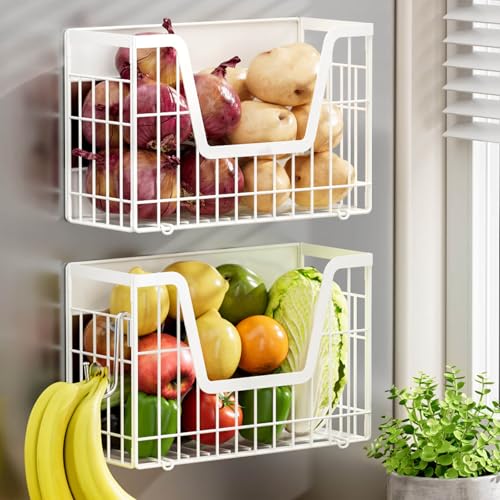 2 Set Magnetic Fridge Shelf, White Magnetic Fruit Basket for Refrigerator Organizer Storage, Potato and Onion Storage Bins, Wire Baskets Magnet Rack for Laundry Washing Machine Kitchen Shelves - color: White, size: 2
