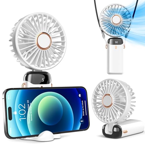Koonie Portable Handheld Fan, Battery Operated Fan with Base, 8 Hours, Digital Display, 5 Speeds, 90° Ajustable, Rechargeable Mini Fan for Outdoor Indoor - color: white