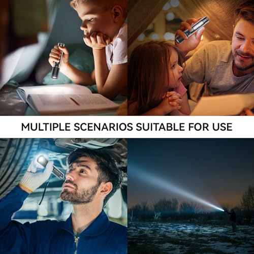 VAVOFO LED Flashlight, Aluminum Body, Purple LED EDC Flashlight - USB-C Rechargeable, Waterproof, Zoom Focus, 3 Modes, Red & Blue Emergency Strobe - Best for Outdoor, Tactical - color: Black