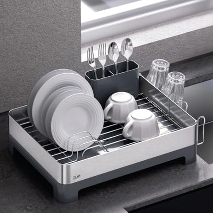 Glad Stainless Steel Dish Drying Rack - Large Space Saving Dish Drainer with Removable Cutlery Holder - Rust-Resistant Metal Rack with Adjustable Drain Spout for Kitchen Countertops, (12.6”W x 17.7”L) - size: Full Size