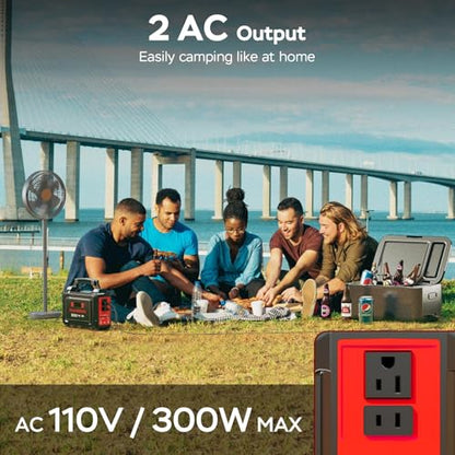 MARBERO Portable Power Station 350W Peak Camping Solar Generator Laptop Charger 296Wh Power Bank with AC Outlet 110V with Multi-Output LED Flashlights for CPAP Home Camping Hurricane Emergency - color: Red