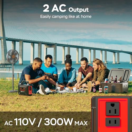 MARBERO Portable Power Station 350W Peak Camping Solar Generator Laptop Charger 296Wh Power Bank with AC Outlet 110V with Multi-Output LED Flashlights for CPAP Home Camping Hurricane Emergency - color: Red