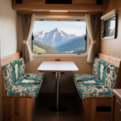 Cow Skull Peony Print 2 Pack RV Dinette Cushion Covers Stretch Camper Cushion Slipcover Pet-Friendly RV Couch Cover Fuzzy Sofa Slipover for Travel Trailer Couch - color: Cow Skull Peony