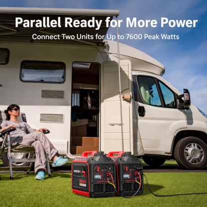 AMERISUN 3800W Portable Inverter Generator, CO Sensor, Gas Powered Generator, Super Quiet for Home Use, ECO Mode EPA Compliant, Parallel Capable Long Run Time for Camping Tailgating Emergency