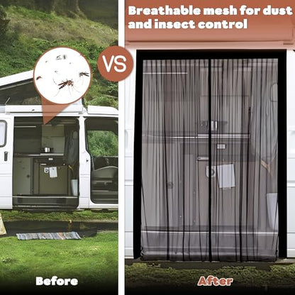 XCBYT Van Bug Screen | Magnetic Closure Window Screen for Camping | Van Life Essential | Fits Standard Roof Mercedes Sprinter, Mid/High Roof Ford Transit & RAM ProMaster Sliding Doors (71”H x 59”W) - size: Side Door-Middle (71" H × 59" W)