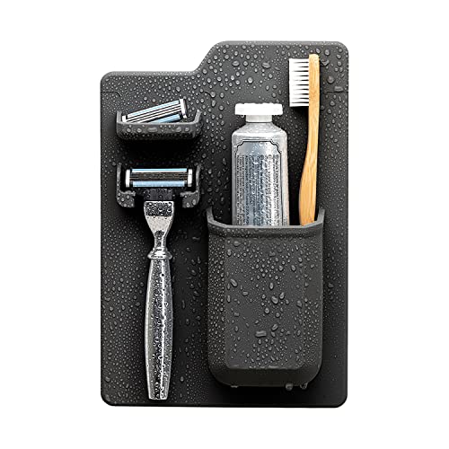 TOOLETRIES The Harvey Toothbrush & Razor Holder, Wall Mounted Bathroom Organizer for Toothbrushes, Toothpaste & Razors, Silicone Shower Organizer, No-Residue Adhesive, Removable & Reusable - Charcoal - color: Charcoal