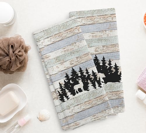 Wild Animal Deer Moose Bear Forest Camping Kitchen Towels and Dishcloths Sets of 2,Campsite Cabin RV Drying Cloth Hand Towels Tea Towels for Bathroom Kitchen,Campers Camping Lovers Gifts,16×24 inches - color: Wild Animal-1