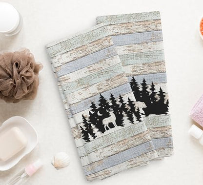 Wild Animal Deer Moose Bear Forest Camping Kitchen Towels and Dishcloths Sets of 2,Campsite Cabin RV Drying Cloth Hand Towels Tea Towels for Bathroom Kitchen,Campers Camping Lovers Gifts,16×24 inches - color: Wild Animal-1