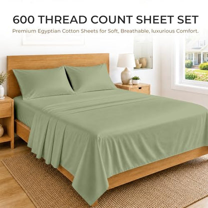 SGI bedding 100% Egyptian Cotton Sheets King Size – 600 Thread Count Sheets Set Soft, Cooling, 15" Deep Pocket, Luxury Hotel Bedding, Breathable, Durable - Moss - color: 11 - Moss, size: King