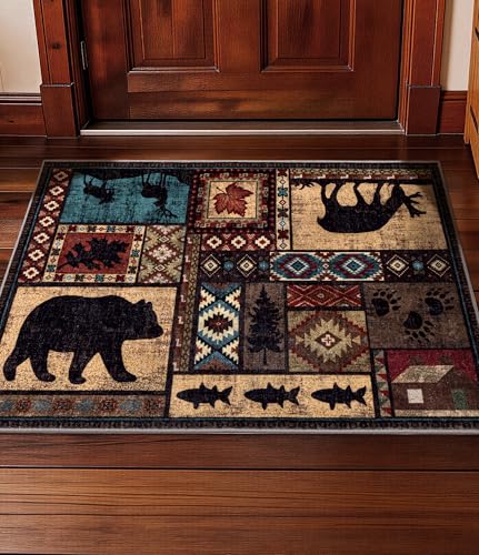 YIHOUSE Washable Entryway Rug, 2x3 Rustic Cabin Area Rug, Non-Slip Indoor Door Mat Ultra-Thin for Kitchen, Mudroom, Laundry Room, Bedroom Entry - color: Brown, size: 2'x3'(Rectangular)