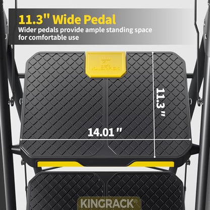 KINGRACK 5 Step Ladder, Sturdy Steel Step Stool with Anti-Slip Wide Pedals, Handrail, Safe-Lock Design, 800lbs Folding Portable Ladder for Multi-Purpose, Home, Kitchen - size: 5-Steps with tool tray