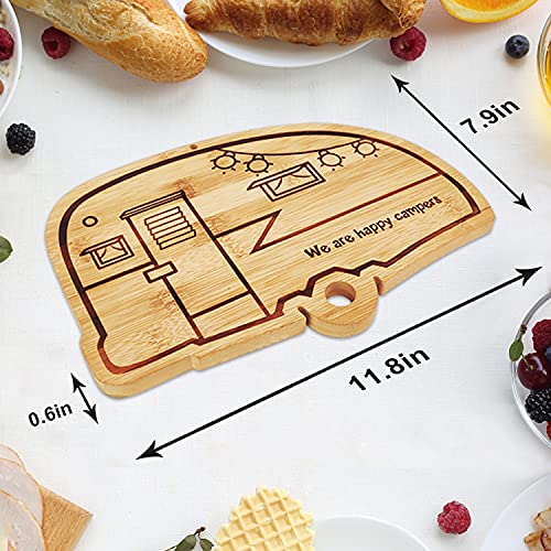 Happy Camper Bamboo Cutting Board,Retro RV Engraved Camping Cutting Board, Camper Decor RV Gift for Couple,Camping,Housewarming&Party - style: small