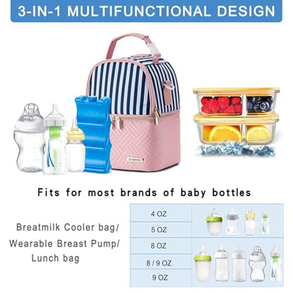 Breastmilk Cooler Bag with Ice Pack Fits 6 Baby Bottles up to 9 Ounce, Breast Milk Pump Cooler Bag with Shoulder Strap for Nursing Mom Daycare, Work, Travel- Straps - color: Straps