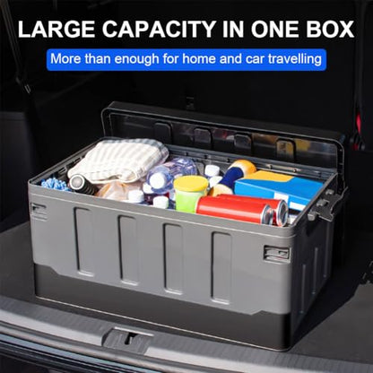 60L Collapsible Camping Storage Box with Lid and Handles, Large Capacity Portable Folding Storage Container, Heavy Duty Car Trunk Organizer for Outdoor Home Travel