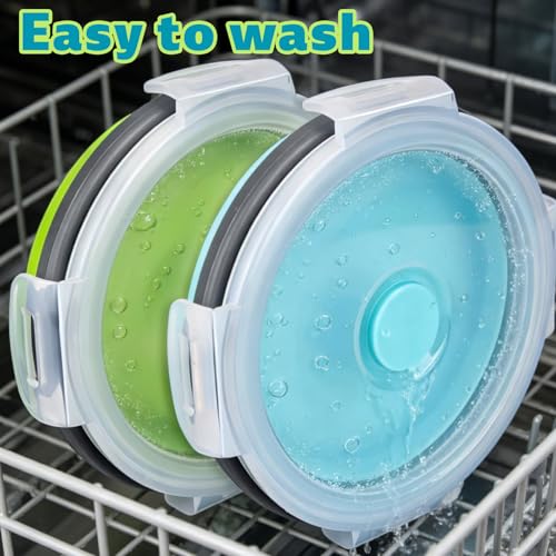 2pcs Collapsible Dog Bowls, Silicone Food & Water Travel Bowl with Lid Portable Expandable Pet Feeding & Drinking Cup/Saucer for Walking, Kennels, and Camping 350ml (Green, Blue) - color: Green, Blue