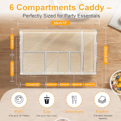 Acrylic Paper Plate Organizer and Dispenser – Extra Capacity Plate and Utensil Caddy for Plates, Cups, Napkins and Cutlery, Ideal for Kitchen, Parties, Picnics, Weddings, and Outdoor Events - size: Extra Capacity(13 x 8.66 Inch)