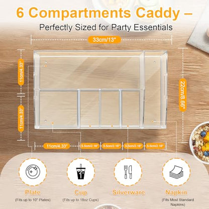 Acrylic Paper Plate Organizer and Dispenser – Extra Capacity Plate and Utensil Caddy for Plates, Cups, Napkins and Cutlery, Ideal for Kitchen, Parties, Picnics, Weddings, and Outdoor Events - size: Extra Capacity(13 x 8.66 Inch)