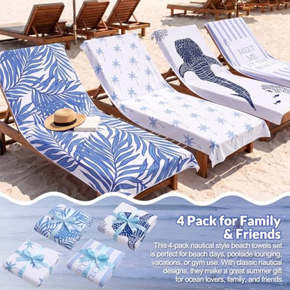 Frienda 4 Pack Microfiber Oversized Lightweight Beach Towel 71x32 in for Women Men Microfiber Quick Dry Sand Free Ocean Coastal Towels for Beach Pool Travel (Summer) - style: Summer