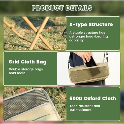 Portable Folding Stool 2-in-1 Camping Chair with Sling Bag Lightweight 12inch /264lbs Load Collapsible Stool Seat for Adults Camping Fishing Hiking BBQ Travel Rest（Yellow） - color: Yellow