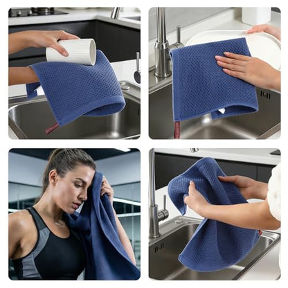 REDKISS 100% Cotton Waffle Weave Bath Towels 4 Pack - 27.5x55 Inches| Lightweight, Quick Dry & Highly Absorbent,Perfect for Spa, Gym, Travel, Guest Bathroom-Blue - color: Blue