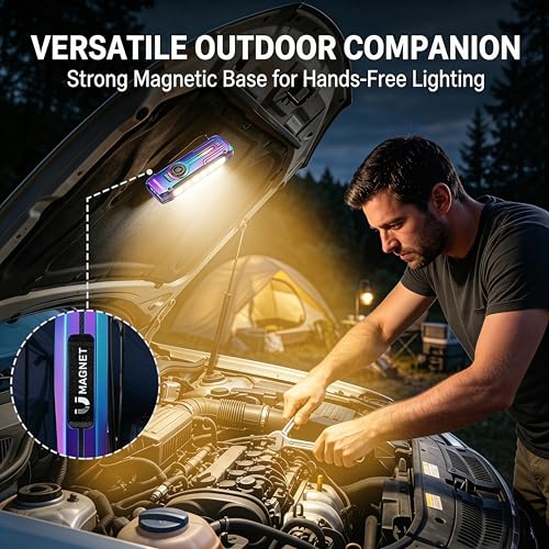 HAUSBELL Flat EDC Flashlight,1800 Lumen UV Magnetic Rechargeable Pocket | Stepless Dimming Dial,Stainless Steel Body,RGB+UV,USB-C Fast Charge,Magnetic Base,Waterproof, for Work,Camping & Emergency - color: Iridescent