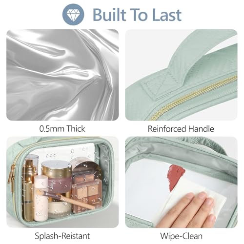PACKISM TSA Approved Toiletry Bag Combo Pack, 1 Clear Makeup Bag Medium & Large for Checked Luggage, Clear Travel Bag with Handle, Water-resistant Travel Essentials Organizer, Laurel Green