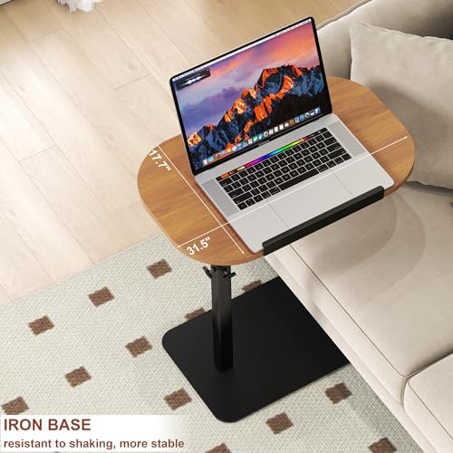 Solid Wood C Shaped Side Table for Sofa/Bed, Adjustable Height C Shaped End Table Metal Base, 360°Swivel/Flip Top Couch Tables That Slide Under, Small Spaces Laptop Stand Coffee Table (Wood) - color: Wood