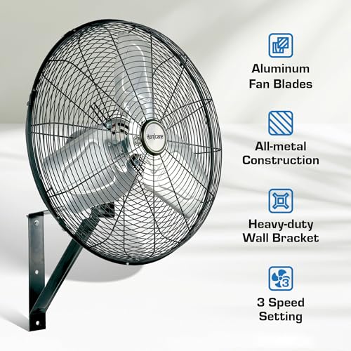 Hurricane Pro Commercial Grade Oscillating Metal Wall Mount Fan w/ 3 Speeds, Black, 20" - Corded Electric Air Cooling Unit w/ Powerful 4600 CFM Airflow for Home, Garage, Gym, Workshop & Greenhouse - style: 20" Pro Commercial Grade