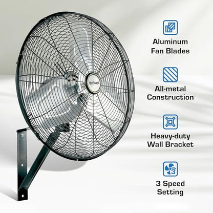 Hurricane Pro Commercial Grade Oscillating Metal Wall Mount Fan w/ 3 Speeds, Black, 20" - Corded Electric Air Cooling Unit w/ Powerful 4600 CFM Airflow for Home, Garage, Gym, Workshop & Greenhouse - style: 20" Pro Commercial Grade