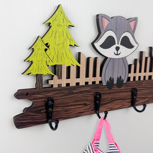 Dog Leash Holder for Wall Mount, Farmhouse Wooden Dog Claw Hooks, Paws Key Rack Accessories for Rustic Home Decor (Raccoon) - size: raccoon